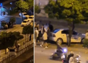 Otomobil sulama kanalı korkuluğuna çarpıp asılı kaldı