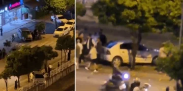Otomobil sulama kanalı korkuluğuna çarpıp asılı kaldı