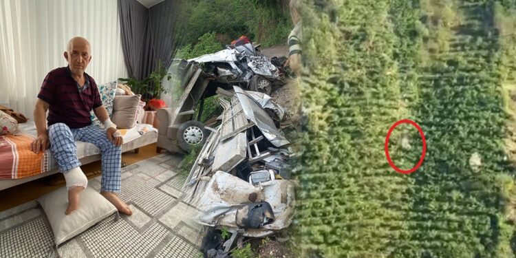 400 metrelik yamaçtan taklalar atarak yuvarlandılar! Kağıt gibi ezilen araçtan sağ olarak kurtuldular