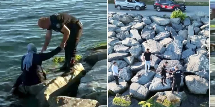 Avcılar’da kayalıklardan denize düşen kadını yunus polisleri kurtardı