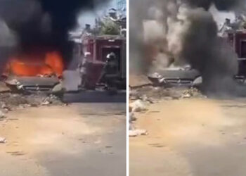 Sanayiye tamir için bırakılan otomobil alev alev yandı