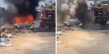 Sanayiye tamir için bırakılan otomobil alev alev yandı