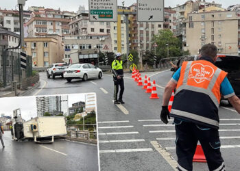Şişli Bomonti Tünel çıkışında kamyonet devrildi: Yol trafiğe kapandı