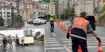 Şişli Bomonti Tünel çıkışında kamyonet devrildi: Yol trafiğe kapandı