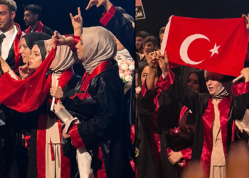 Hukuk fakültesi mezuniyetinde Türk bayrağı açan kızları yuhaladılar!